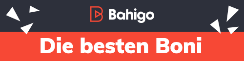 Bahigo Banner mit dem Text Die besten Boni auf rotem Hintergrund und weißen grafischen Elementen