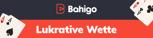 Bahigo Banner mit dem Text Lukrative Wette und Spielkarten in modernem Design