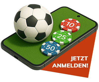 Sportbälle und Wettquoten auf einem Stadionhintergrund mit Registrieren-Schaltfläche